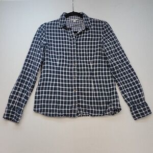 LL Bean Signature Button Down‎ Women 4 Blue Plaid Flannel Long Sleeve 297464